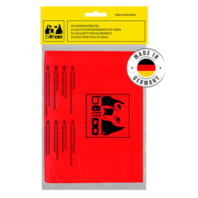 Hundekotbeutel rot in Aufhängetasche mit Euroloch (Karton à 1200 Stück)